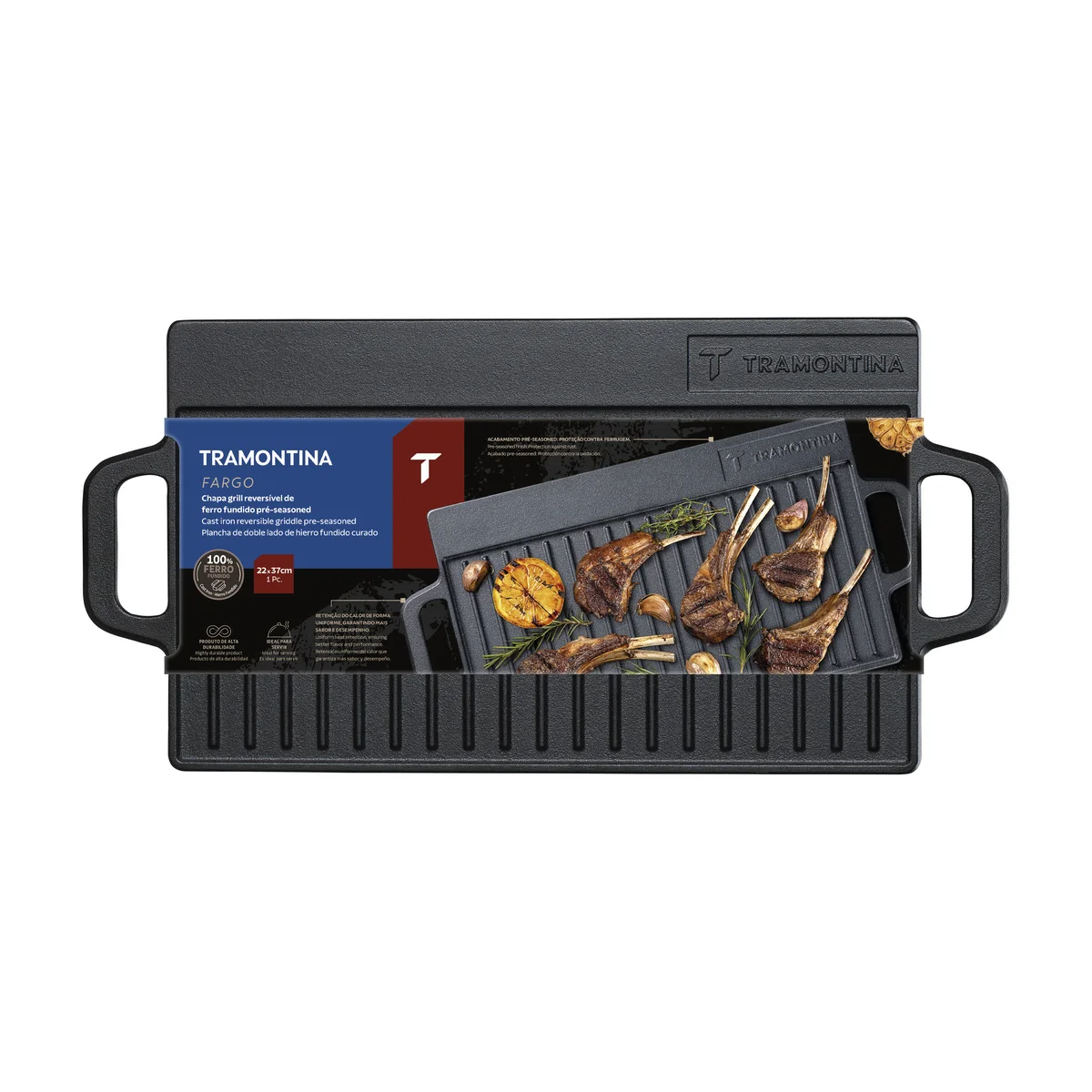 Chapa Retangular Tramontina Fargo em Ferro Fundido com Acabamento Pre-Seasoned 37 cm 2,3 L
