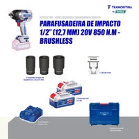Chave de Impacto 1/2" (12,7 mm) 20V 0-850 N.m Brushless Tramontina by Total - Com 2 Baterias 20V de 4,0Ah, Carregador e Maleta