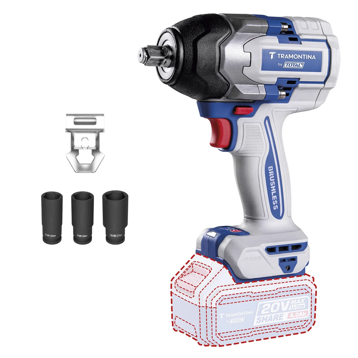 Chave de Impacto 1/2" (12,7 mm) 20V 0-850 N.m Brushless Tramontina by Total - Sem Bateria e Carregador