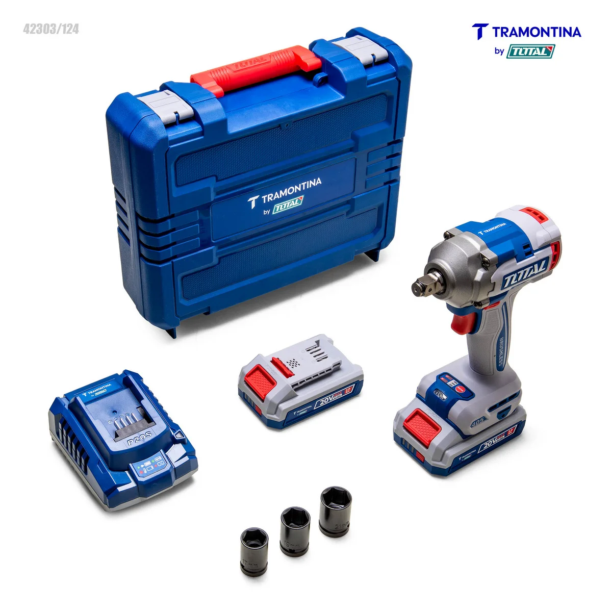 Chave de Impacto 1/2" (12,7 mm) 20V 405 N.m Brushless Tramontina by Total - Com 2 baterias 20V de 2,0Ah, Carregador e Maleta