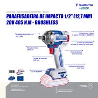 Chave de Impacto 1/2" (12,7 mm) 20V 405 N.m Brushless Tramontina by Total - Com 2 baterias 20V de 2,0Ah, Carregador e Maleta