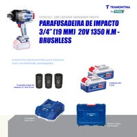 Chave de Impacto 3/4" (19 mm) 20V 1350 N.m Brushless Tramontina by Total - Com 2 Baterias 20V de 5,0Ah, Carregador e Maleta