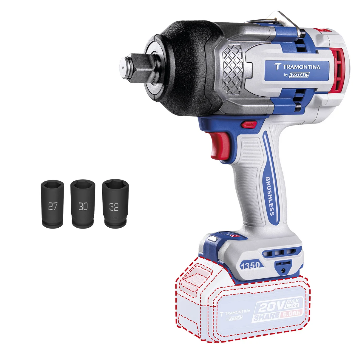 Chave de Impacto 3/4" (19 mm) 20V 1350 N.m Brushless Tramontina by Total - Sem Bateria e Carregador