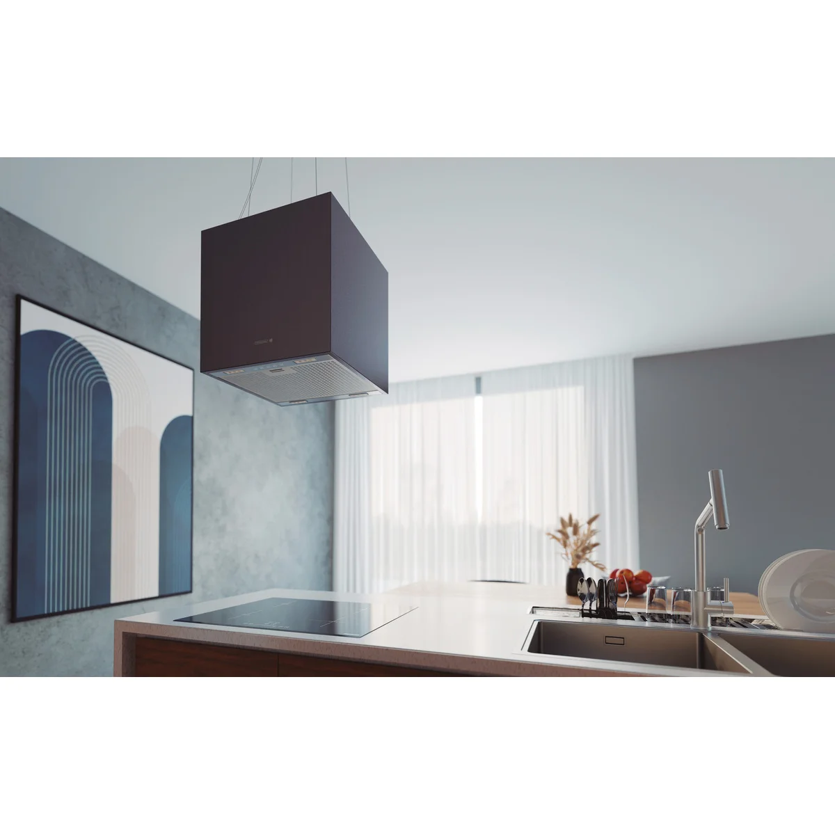 Coifa Tramontina Cube Isla 40 Silent T smart 220 V em Aço Inox com Acabamento Black Steel