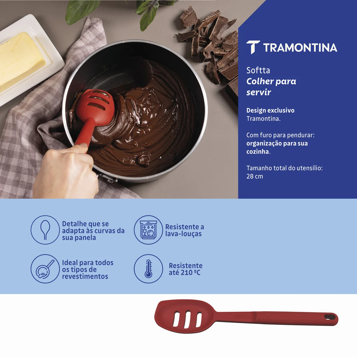 Colher para Servir Vazada Tramontina Softta de Silicone Vermelho