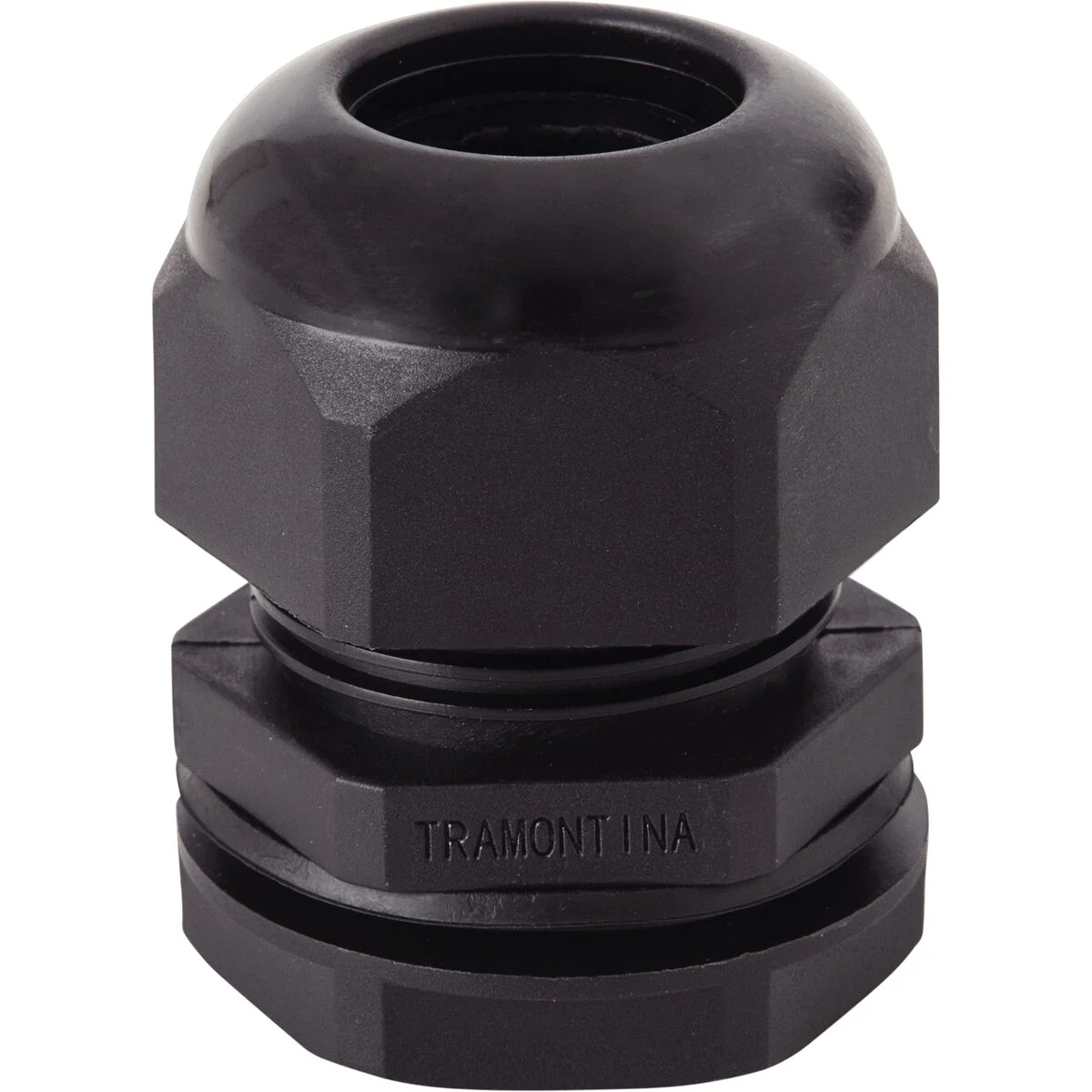 Conector prensa-cabo 1 polegada Tramontina em termoplástico preto com bucha