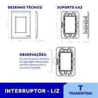 Conjunto 4x2 com 1 Interruptor Paralelo 10 A 250 V Tramontina Liz Grafite