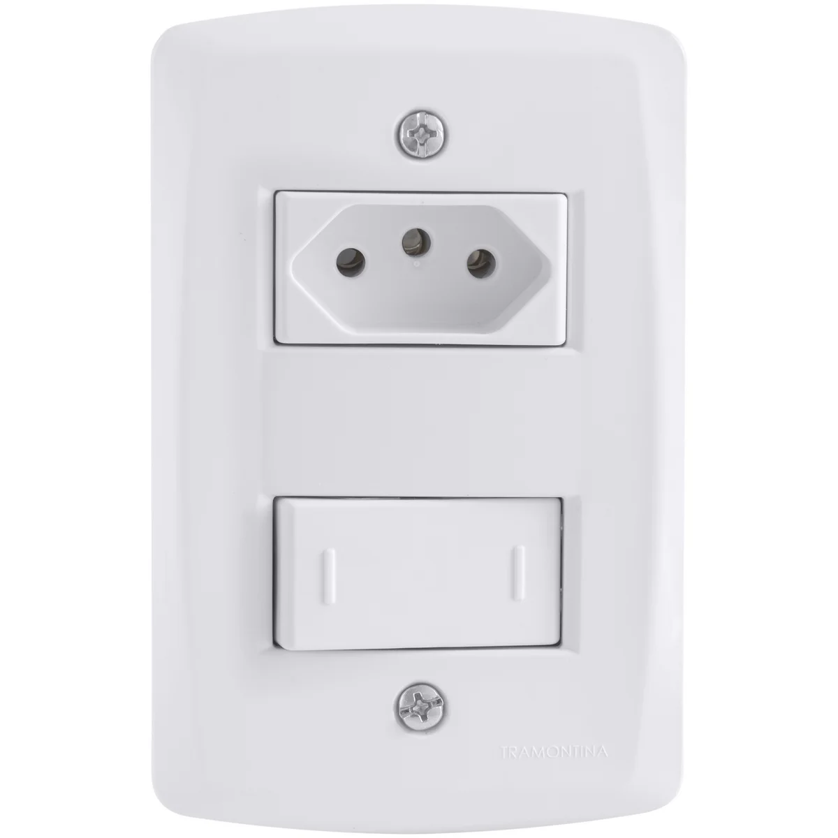 Conjunto 4x2 com 1 Interruptor Paralelo 10 A 250 V e 1 Tomada 2P+T 10 A 250 V Tramontina Lux2 Branco