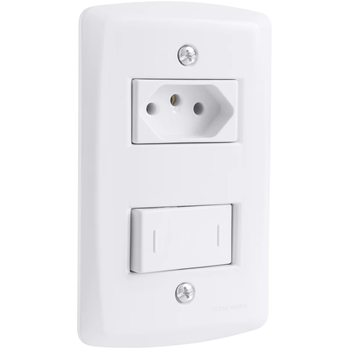 Conjunto 4x2 com 1 Interruptor Paralelo 10 A 250 V e 1 Tomada 2P+T 10 A 250 V Tramontina Lux2 Branco