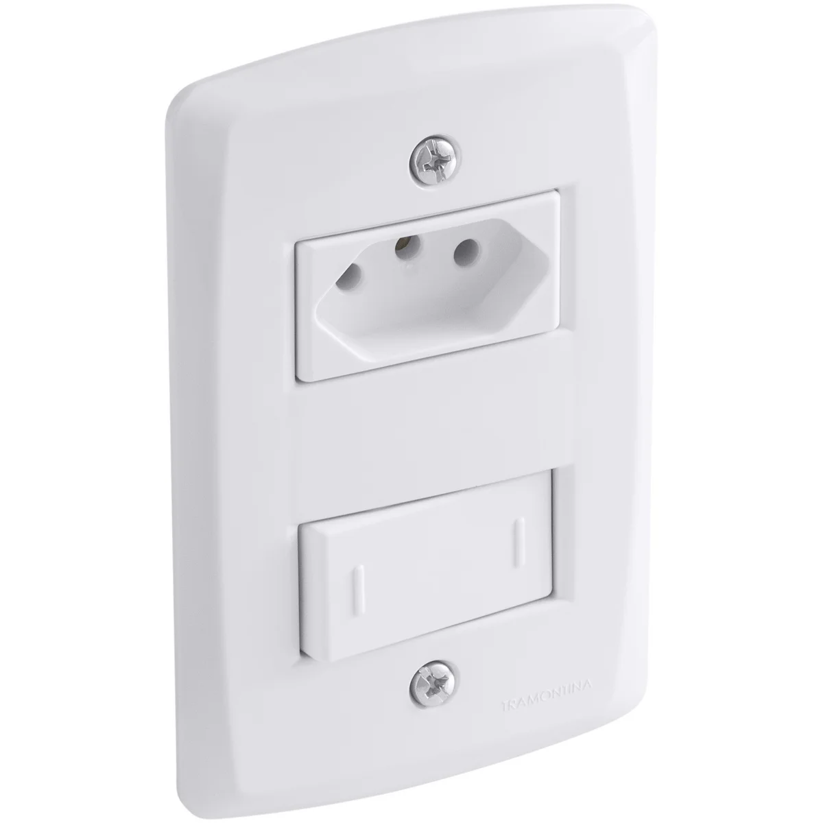 Conjunto 4x2 com 1 Interruptor Paralelo 10 A 250 V e 1 Tomada 2P+T 10 A 250 V Tramontina Lux2 Branco