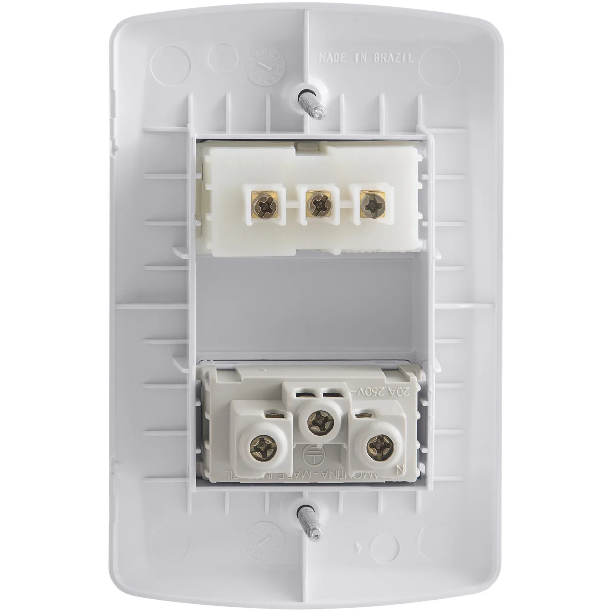 Conjunto 4x2 com 1 Interruptor Paralelo 10 A 250 V e 1 Tomada 2P+T 20 A 250 V Tramontina Lux2 Branco