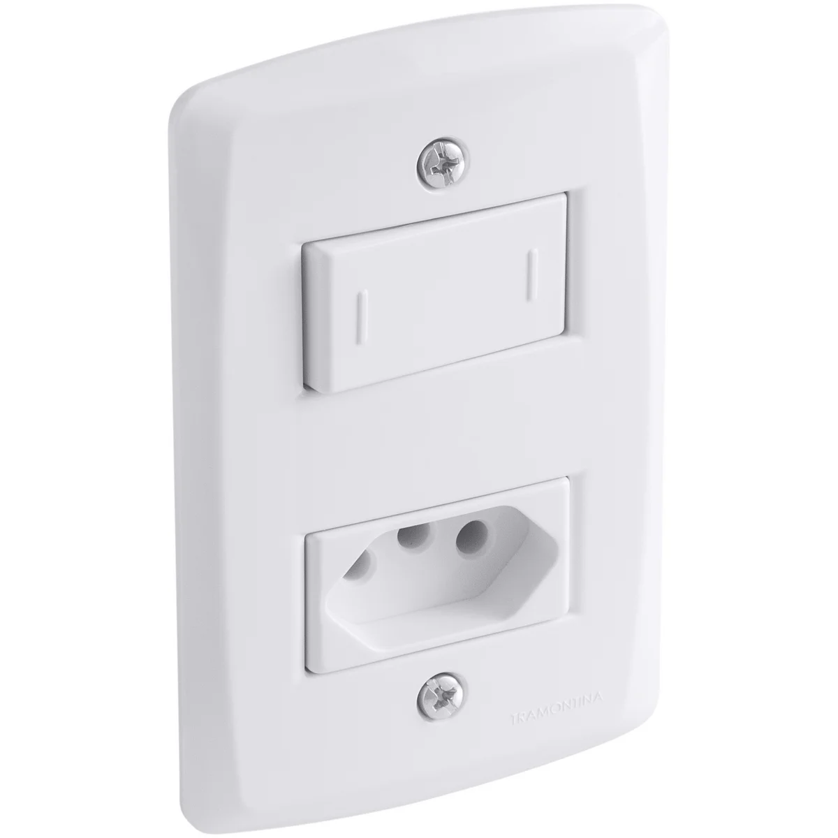 Conjunto 4x2 com 1 Interruptor Paralelo 10 A 250 V e 1 Tomada 2P+T 20 A 250 V Tramontina Lux2 Branco