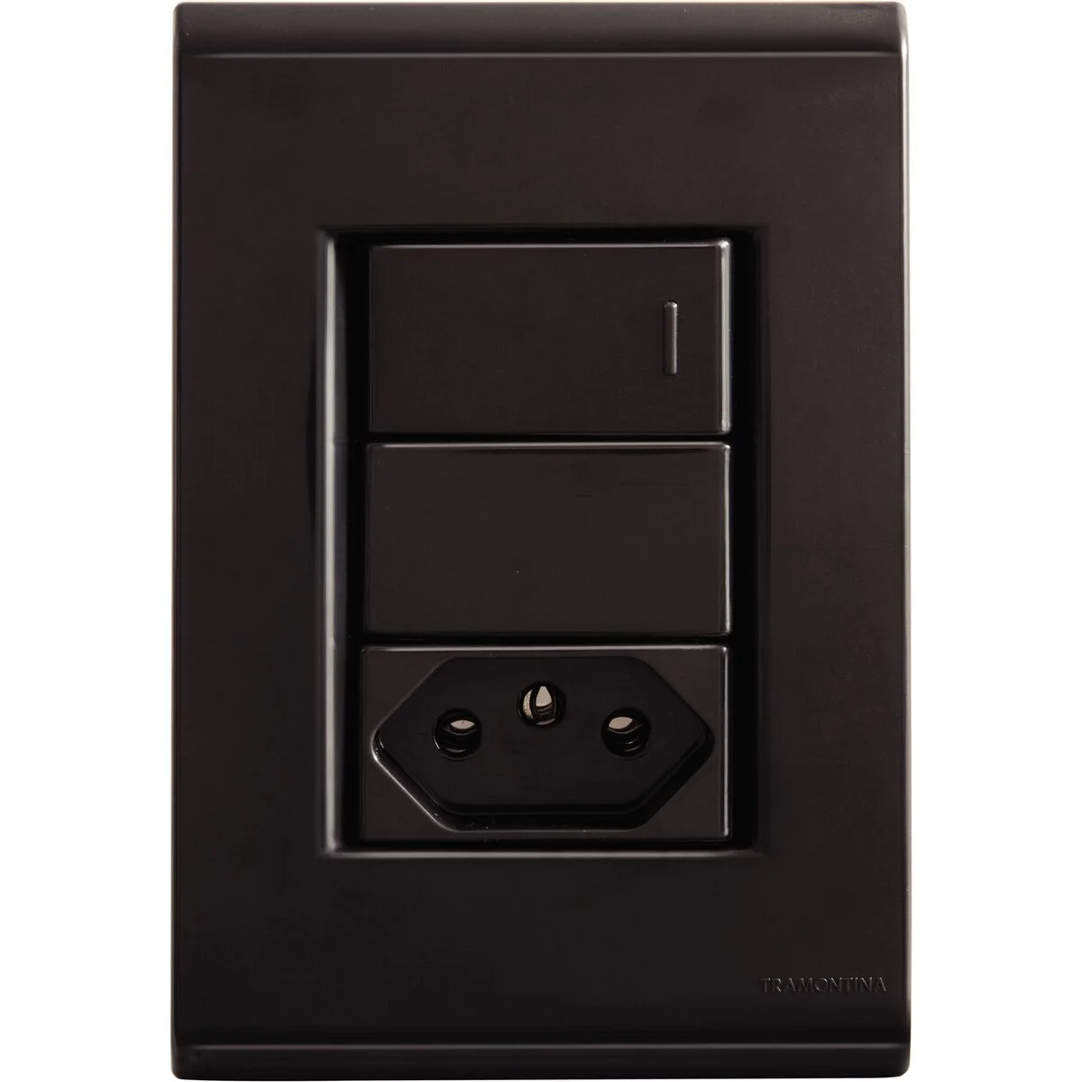 Conjunto 4x2 com 1 Interruptor Simples 10 A 250 V e 1 Tomada 2P+T 10 A 250 V Tramontina Liz Grafite