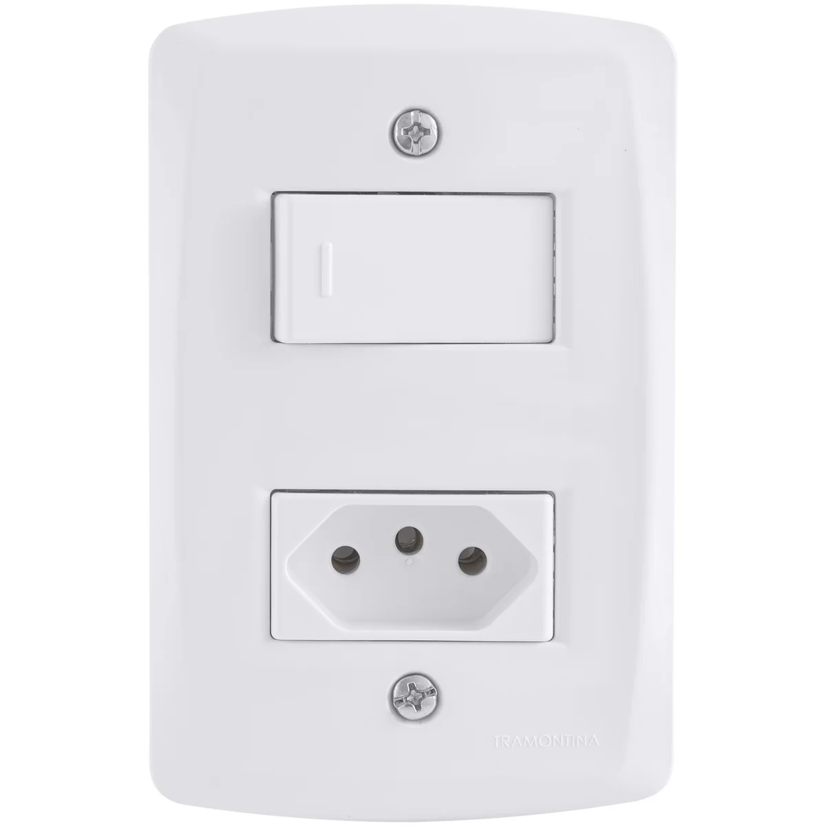 Conj. 4X2 - 1 interruptor simples 10A 250V~ + 1 tomada 2P+T 10A 250V~