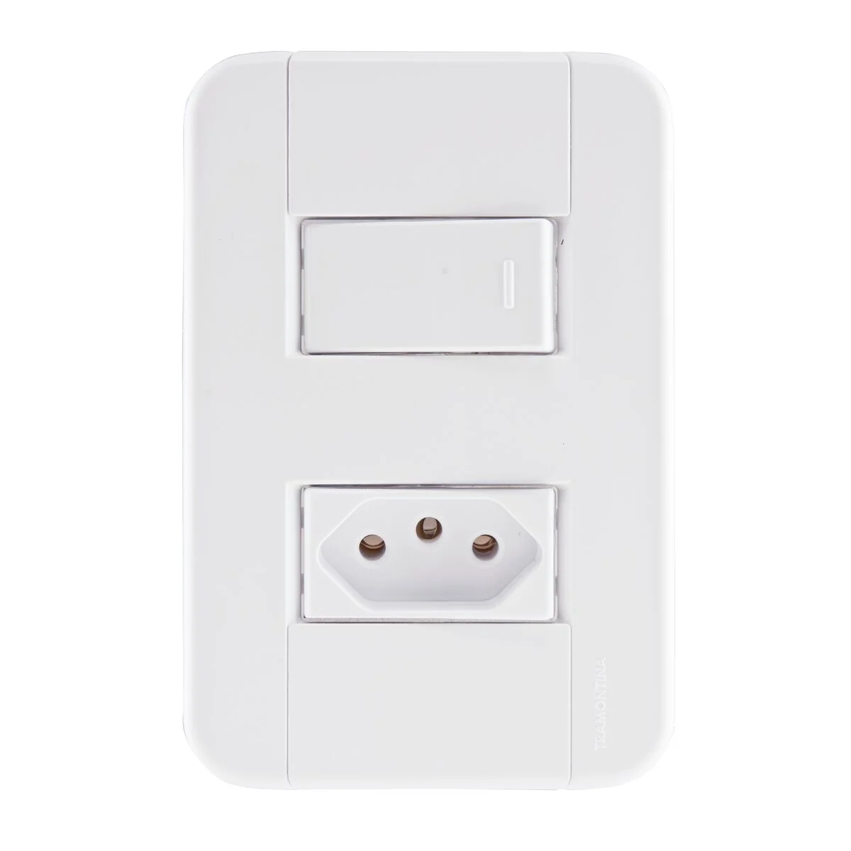 Conjunto 4x2 com 1 Interruptor Simples 10 A 250 V e 1 Tomada 2P+T 10 A 250 V Tramontina Tablet Branco 120 unidades
