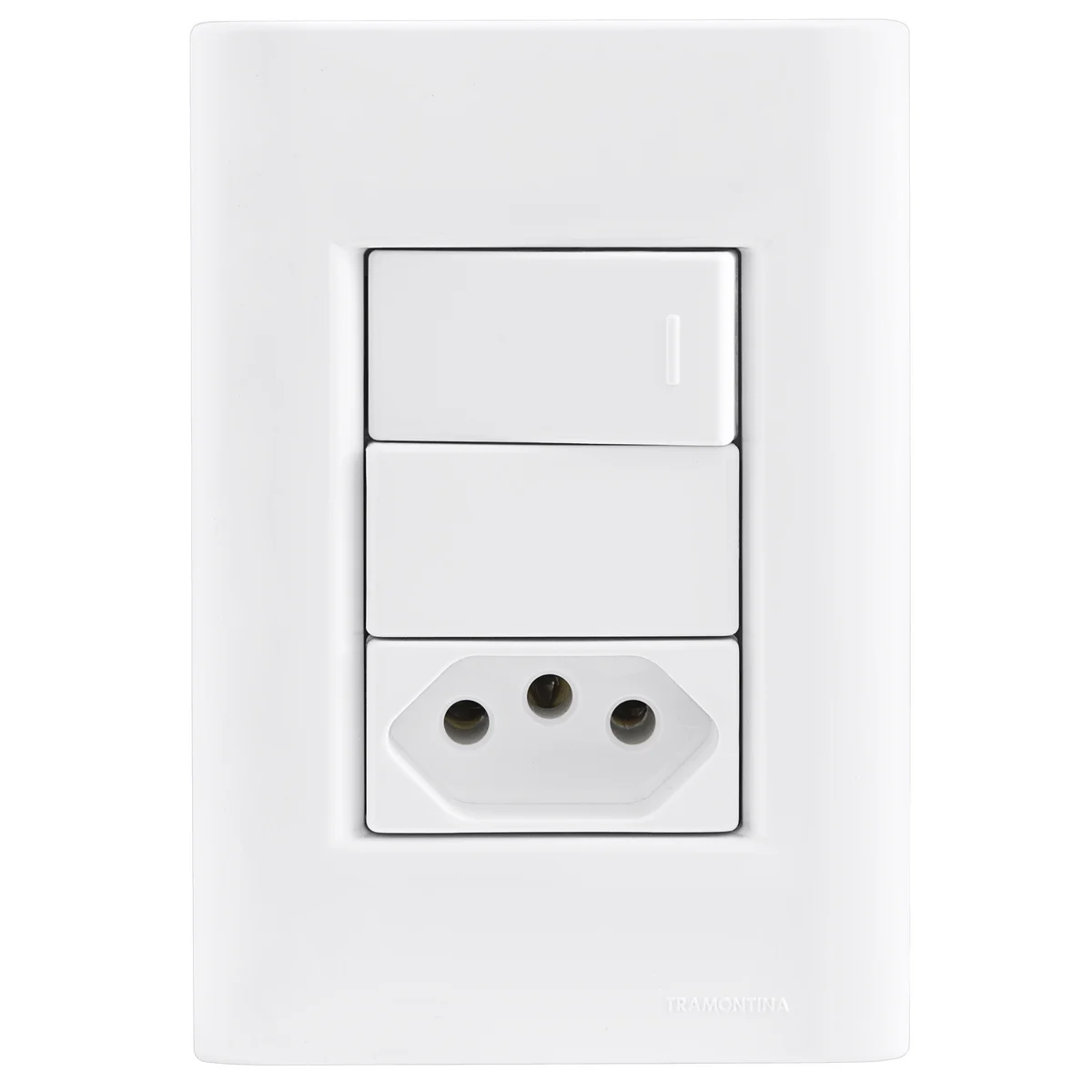 Conjunto 4x2 com 1 Interruptor Simples 10 A 250 V e 1 Tomada 2P+T 10 A 250 V Tramontina Giz Branco