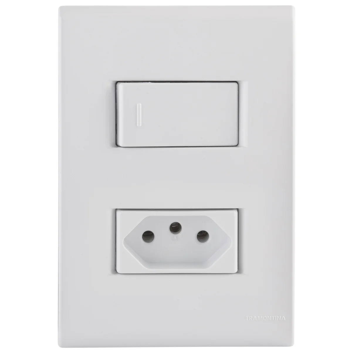 Conjunto 4x2 com 1 Interruptor Simples 10 A 250 V e 1 Tomada 2P+T 20 A 250 V Tramontina Liz Branco