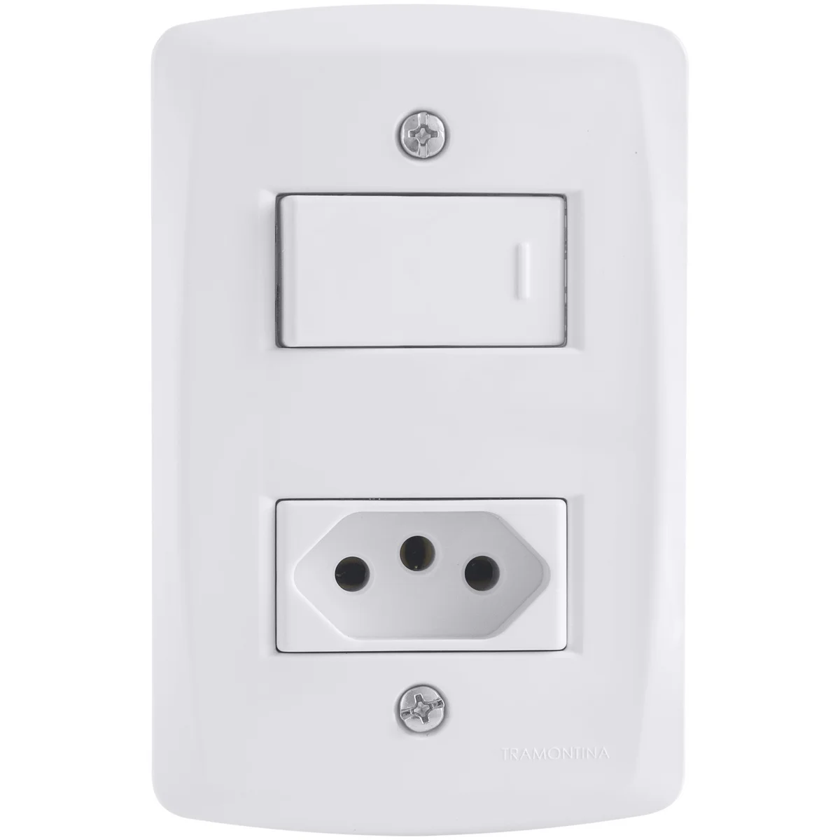 Conjunto 4x2 com 1 Interruptor Simples 10 A 250 V e 1 Tomada 2P+T 20 A 250 V Tramontina Lux2 Branco