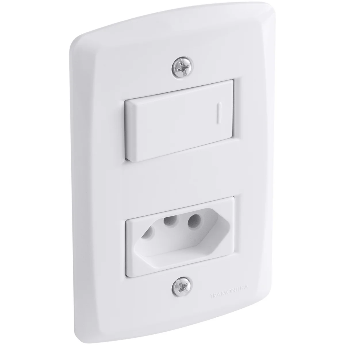 Conjunto 4x2 com 1 Interruptor Simples 10 A 250 V e 1 Tomada 2P+T 20 A 250 V Tramontina Lux2 Branco