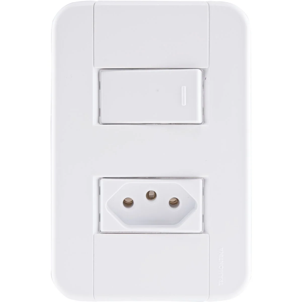 Conjunto 4x2 com 1 Interruptor Simples 10 A 250 V e 1 Tomada 2P+T 20 A 250 V Tramontina Tablet Branco