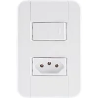 Conjunto 4x2 com 1 Interruptor Simples 10 A 250 V e 1 Tomada 2P+T 20 A 250 V Tramontina Tablet Branco