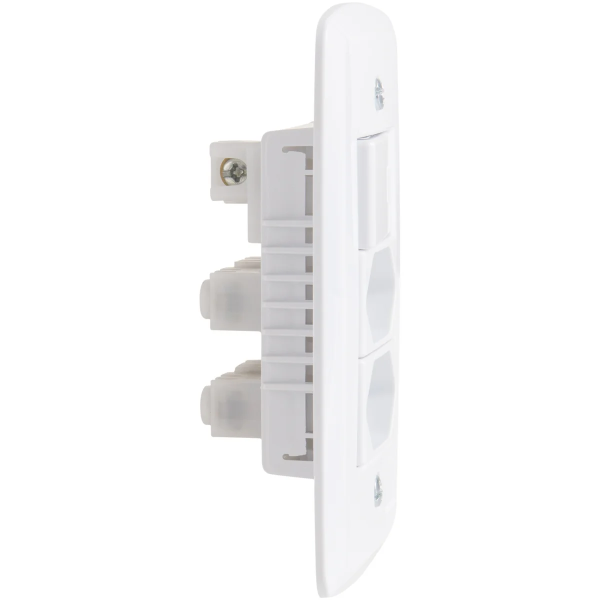 Conjunto 4x2 com 1 Interruptor Simples 10 A 250 V e 2 Tomadas 2P+T 10 A 250 V Tramontina Lux2 Branco