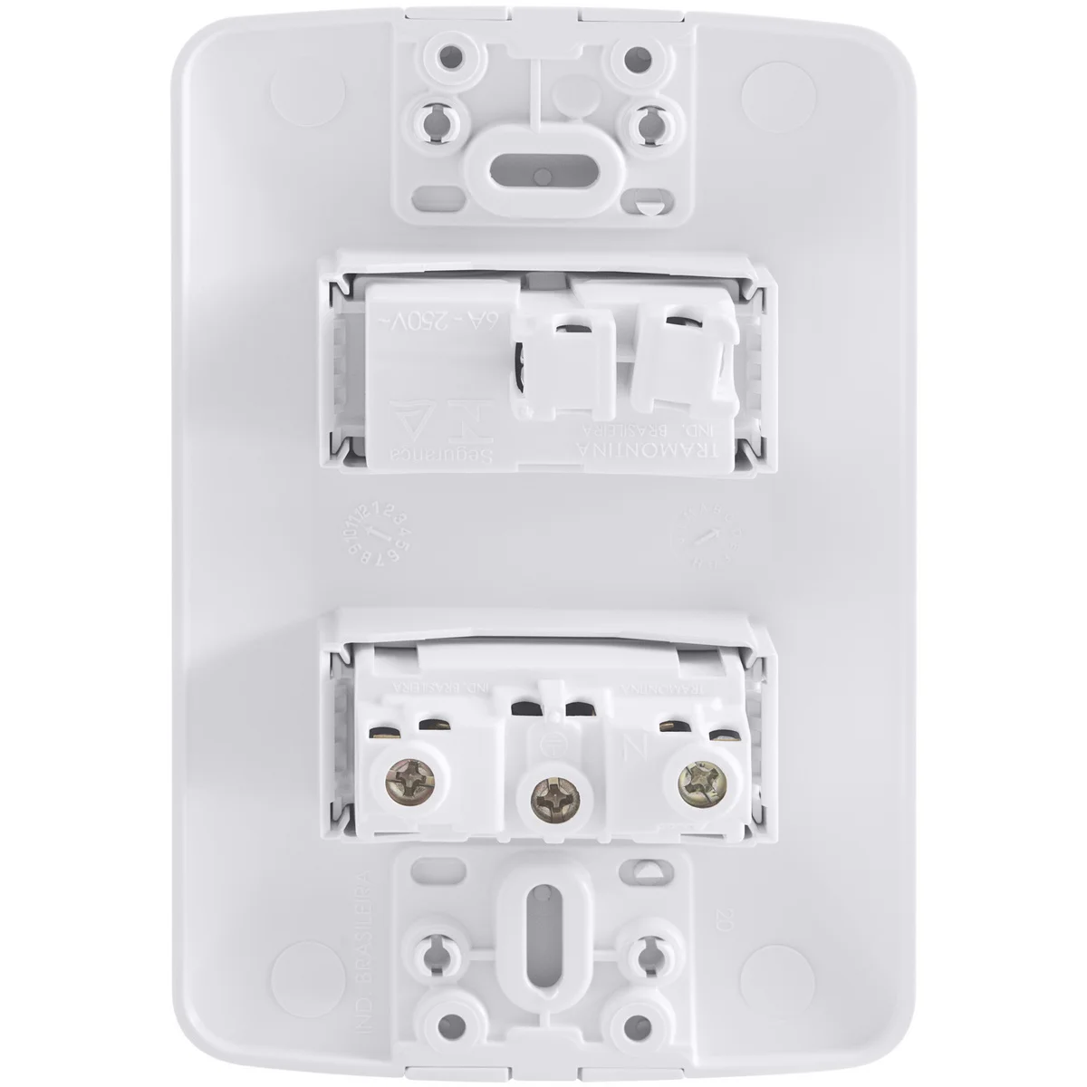 Conjunto 4x2 com 1 Interruptor Simples 6 A 250 V e 1 Tomada 2P+T 10 A 250 V Tramontina Aria Branco