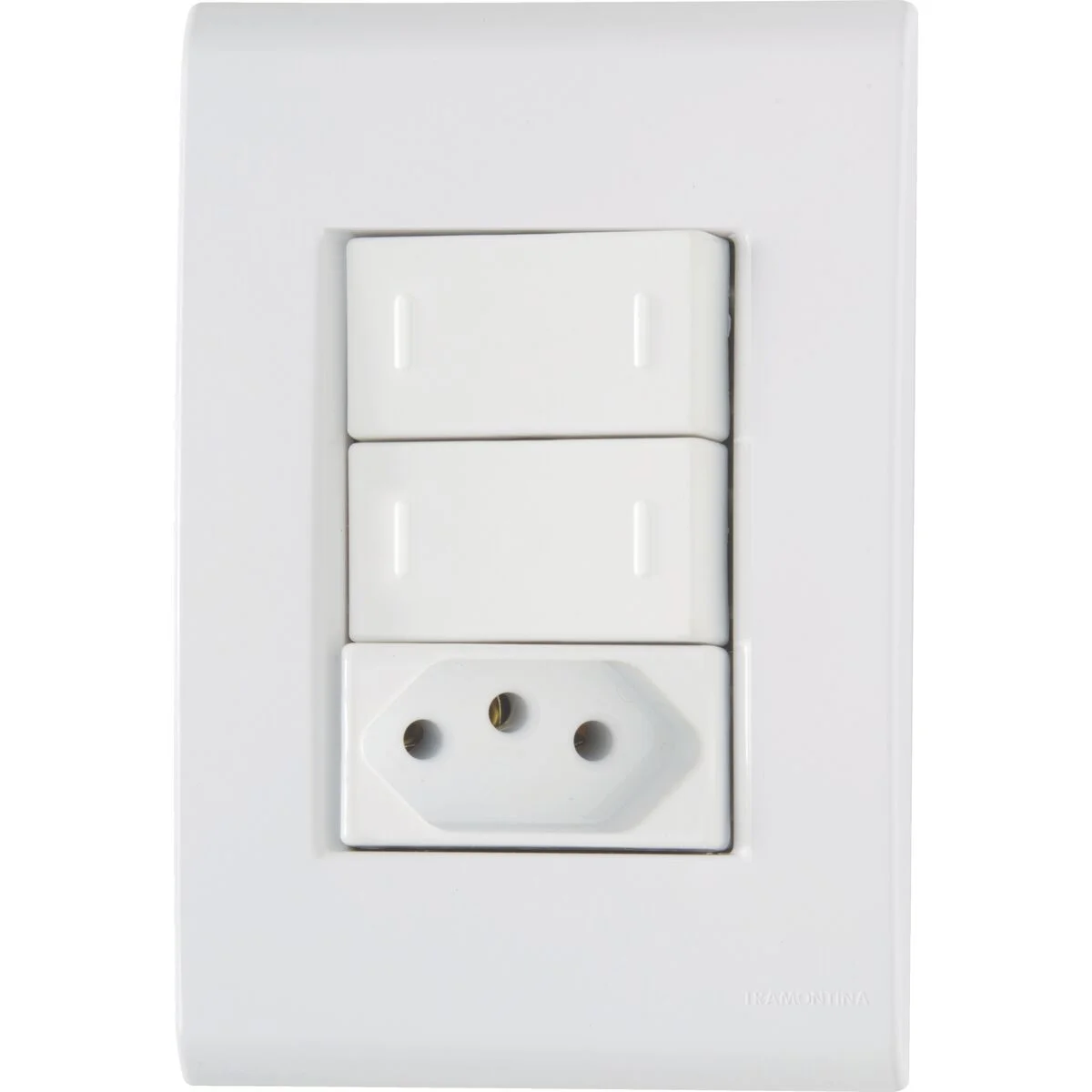Conjunto 4x2 com 2 Interruptores Paralelos 10 A 250 V e 1 Tomada 2P+T 10 A 250 V Tramontina Liz Branco