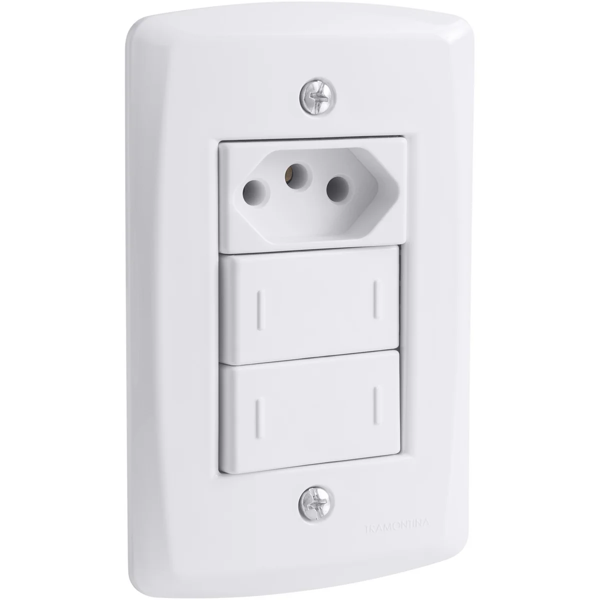Conjunto 4x2 com 2 Interruptores Paralelos 10 A 250 V e 1 Tomada 2P+T 20 A 250 V Tramontina Lux2 Branco