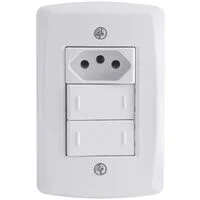 Conjunto 4x2 com 2 Interruptores Paralelos 10 A 250 V e 1 Tomada 2P+T 20 A 250 V Tramontina Lux2 Branco