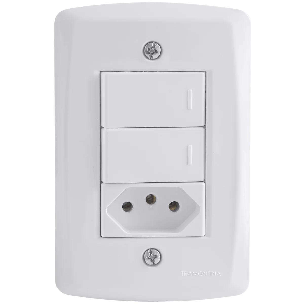 Conjunto 4x2 com 2 Interruptores Paralelos 10 A 250 V e 1 Tomada 2P+T 10 A 250 V Tramontina Lux2 Branco