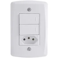 Conjunto 4x2 com 2 Interruptores Simples 10 A 250 V e 1 Tomada 2P+T 10 A 250 V Tramontina Lux2 Branco