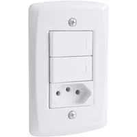 Conjunto 4x2 com 2 Interruptores Simples 10 A 250 V e 1 Tomada 2P+T 10 A 250 V Tramontina Lux2 Branco