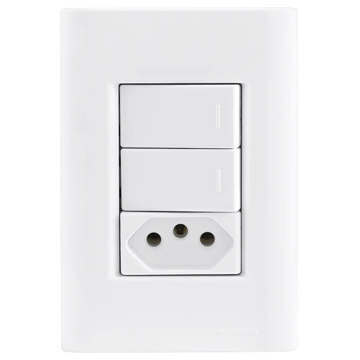 Conjunto 4x2 com 2 Interruptores Simples 10 A 250 V e 1 Tomada 2P+T 10 A 250 V Tramontina Giz Branco