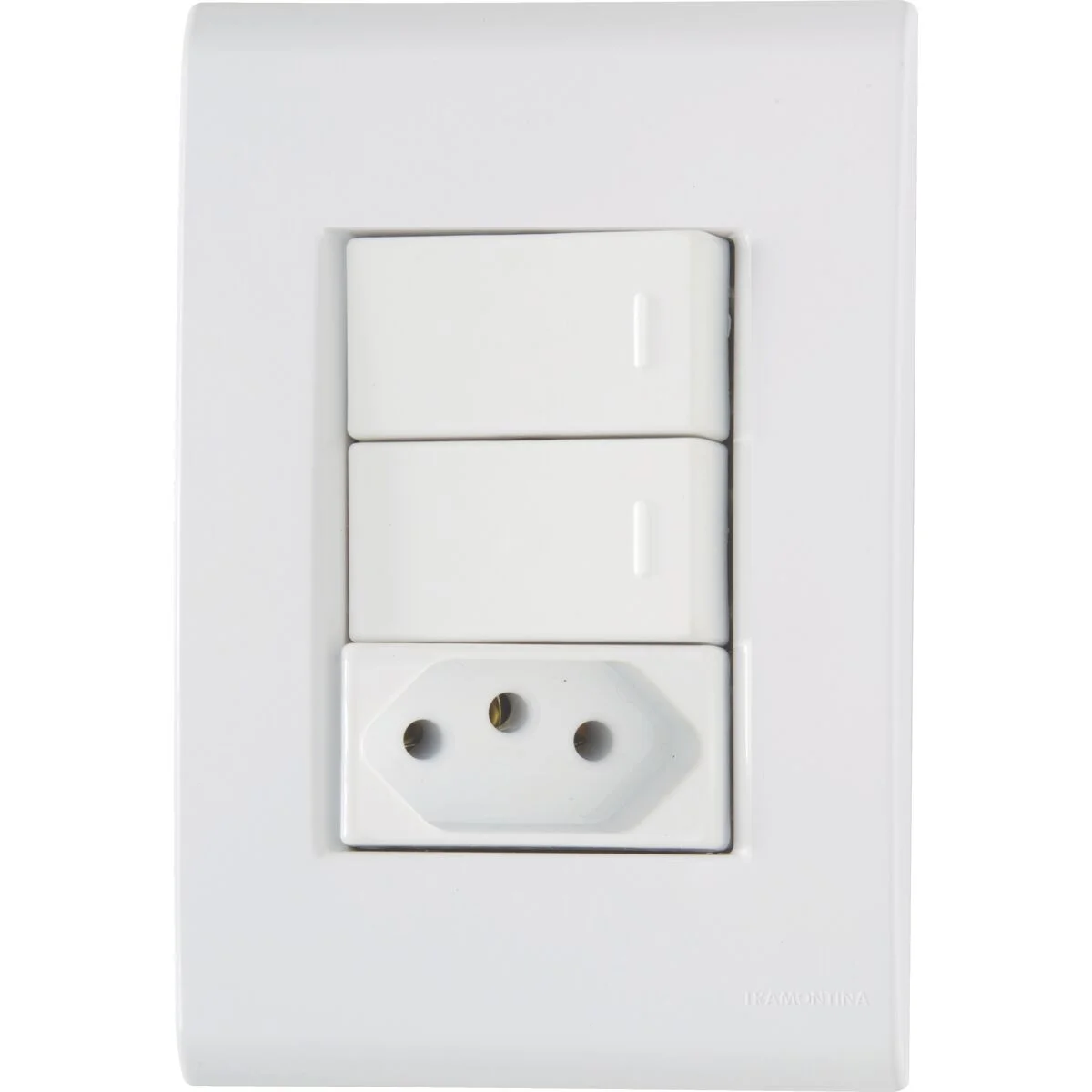 Conjunto 4x2 com 2 Interruptores Simples 10 A 250 V e 1 Tomada 2P+T 20 A 250 V Tramontina Liz Branco