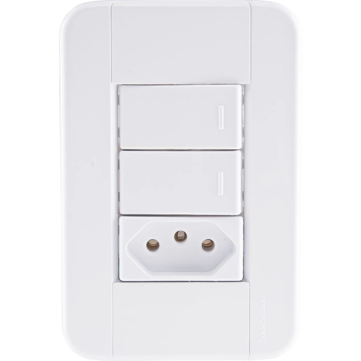 Conjunto 4x2 com 2 Interruptores Simples 10 A 250 V e 1 Tomada 2P+T 20 A 250 V Tramontina Tablet Branco