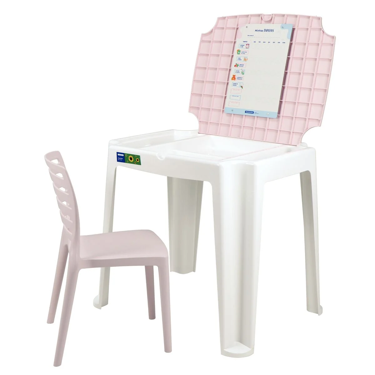 Conjunto Infantil de Mesa e Cadeira Tramontina Beni em Polipropileno Rosa com Quadro de Atividades