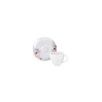 Conjunto Xícara e Pires de Café Tramontina Floratta em Porcelana Decorada 100 ml 2 Peças