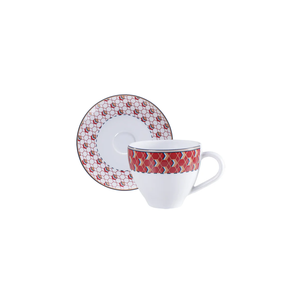 Conjunto Xícara e Pires de Café Tramontina Lazuli em Porcelana Decorada 100 ml 2 Peças