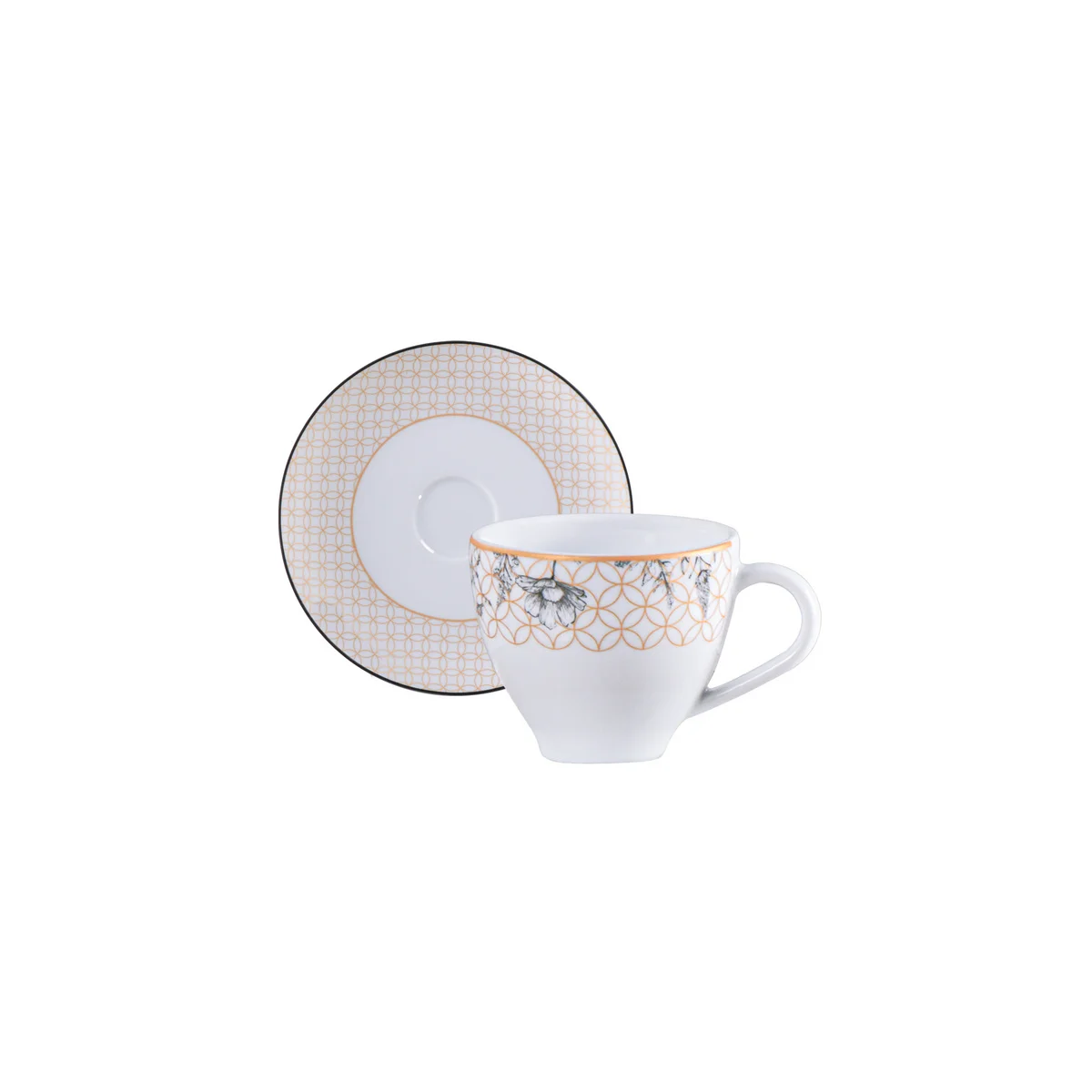 Conjunto Xícara e Pires de Café Tramontina Solaris em Porcelana Decorada 250 ml 2 Peças