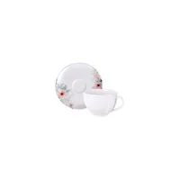 Conjunto Xícara e Pires de Chá Tramontina Floratta em Porcelana Decorada 250 ml 2 Peças