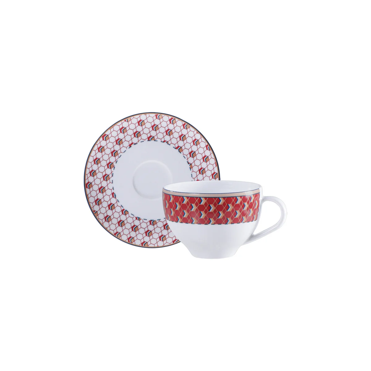 Conjunto Xícara e Pires de Chá Tramontina Lazuli em Porcelana Decorada 250 ml 2 Peças