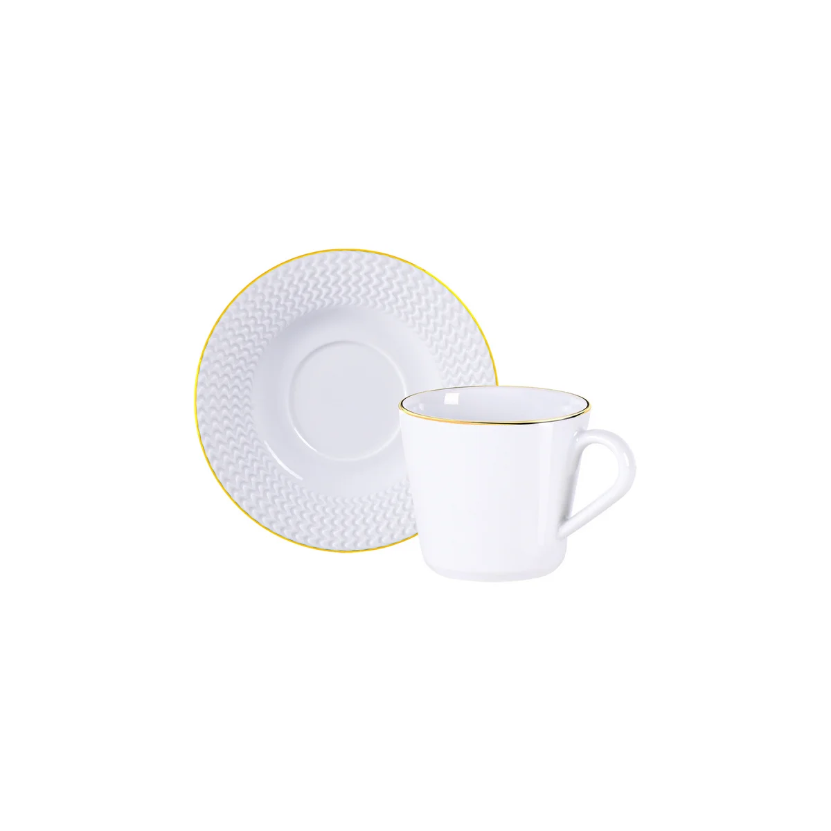 Conjunto Xícara e Pires de Chá Tramontina Mesh Filete Ouro em Porcelana Decorada 185 ml 2 Peças
