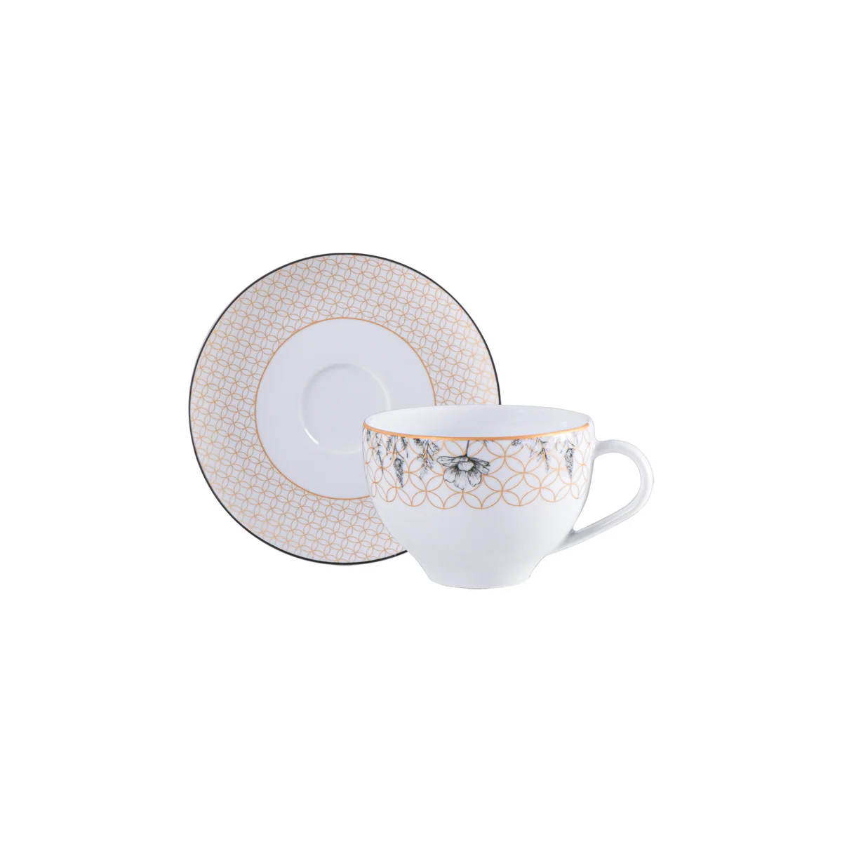 Conjunto Xícara e Pires de Chá Tramontina Solaris em Porcelana Decorada 250 ml 2 Peças