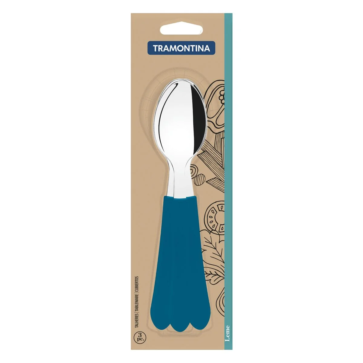 Conjunto de Colheres de Mesa Tramontina Leme com Lâminas em Aço Inox e Cabos de Polipropileno Azul Oceano 3 peças