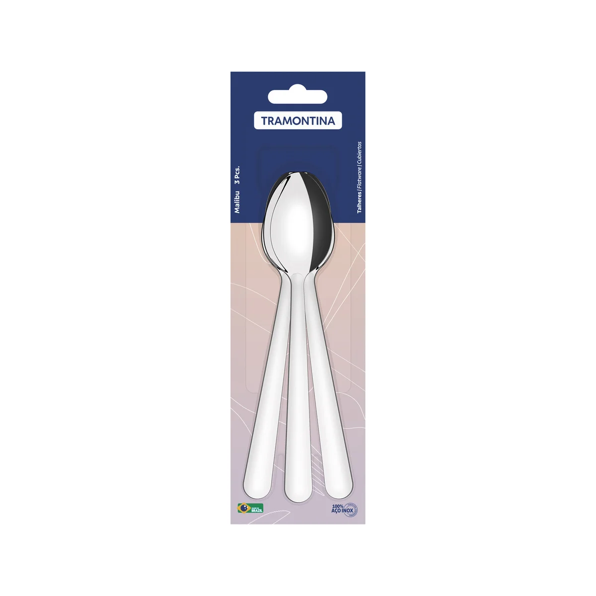 Conjunto de Colheres de Mesa Tramontina Malibu em Aço Inox 03 Peças