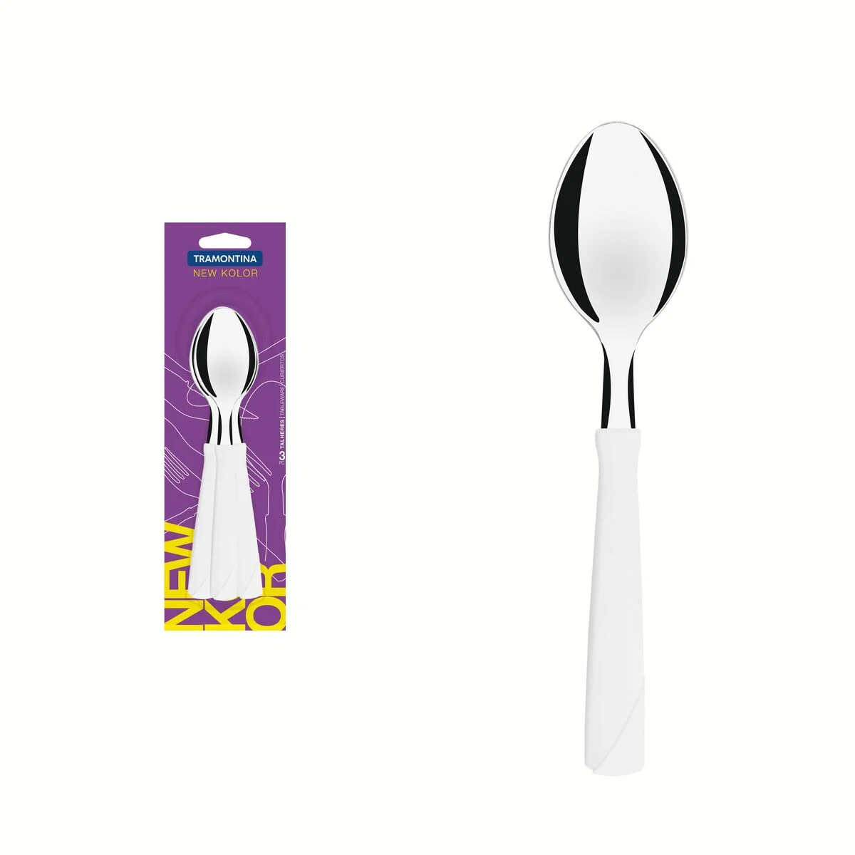 Conjunto de Colheres de Mesa Tramontina New Kolor com Lâminas em Aço Inox e Cabos de Polipropileno Branco 3 Peças