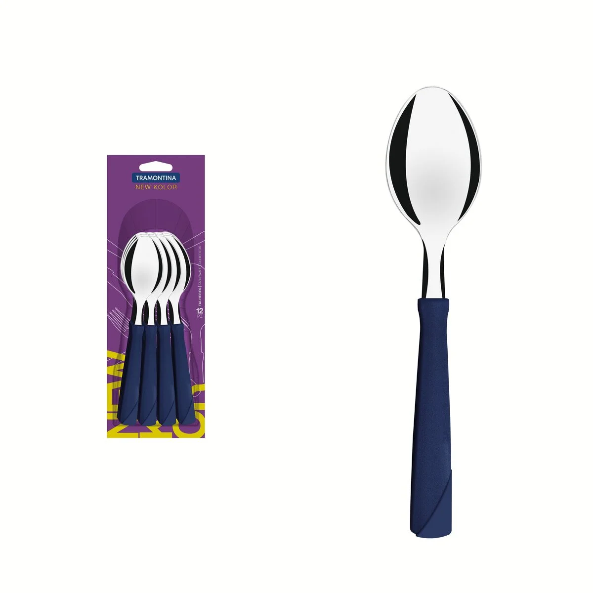 Conjunto de Colheres de Mesa Tramontina New Kolor com Lâminas em Aço Inox e Cabos de Polipropileno Azul 12 Peças