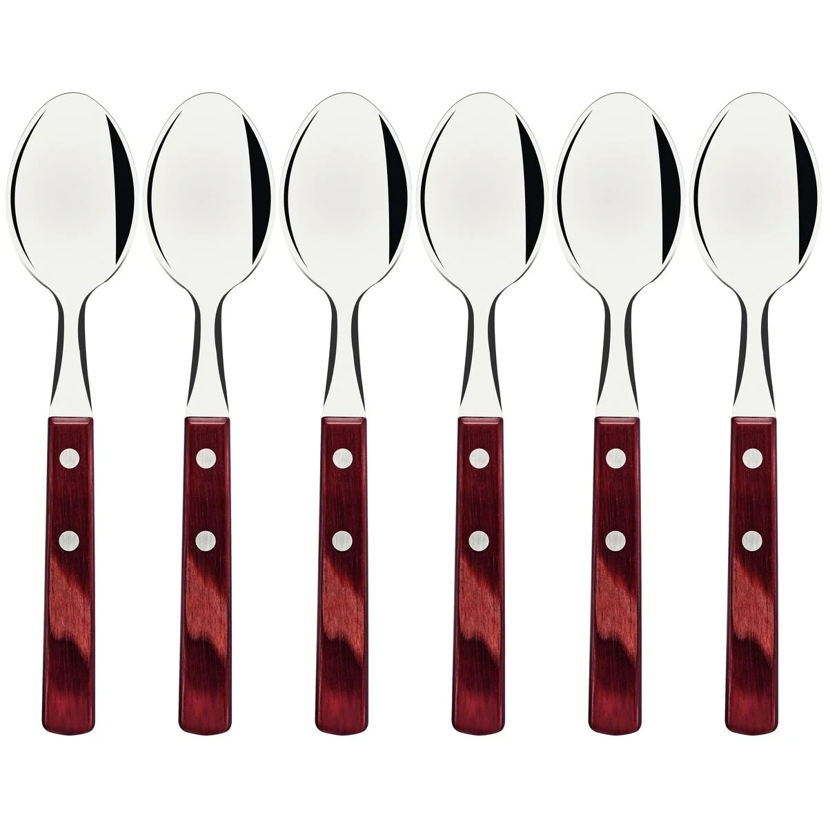 Conjunto de Colheres de Mesa Tramontina com Lâminas em Aço Inox e Cabos em Madeira Tratada Polywood Vermelho 6 Peças
