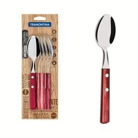 Conjunto de Colheres de Mesa Tramontina com Lâminas em Aço Inox e Cabos em Madeira Tratada Polywood Vermelho 6 Peças